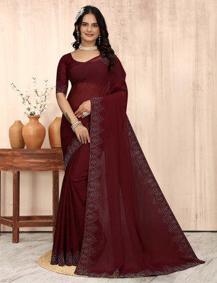 SARANGFEB Solid/Plain, Embellished Bollywood Art Silk Saree(Maroon)
