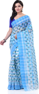 TANTLOOM Printed Handloom Handloom Pure Cotton Saree(Blue)