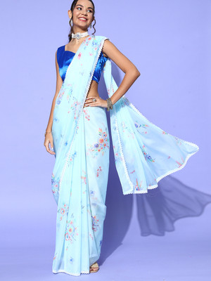 Divastri Self Design Bollywood Georgette Saree(Light Blue)