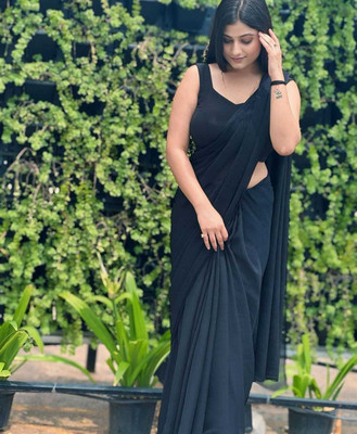 Anand Sarees Solid/Plain Bollywood Georgette Saree(Black)