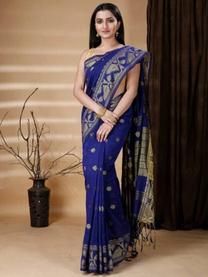 DURGA SAREE MALL Self Design Handloom Pure Cotton Saree(Blue)