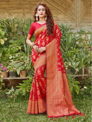 ANOUK Printed Daily Wear Silk Blend Saree(Red)