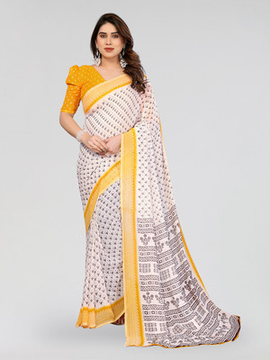Moda Rapido Polka Print Daily Wear Georgette Saree(Yellow)