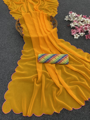 Jyanshu Creation Solid/Plain Bollywood Georgette Saree(Yellow)