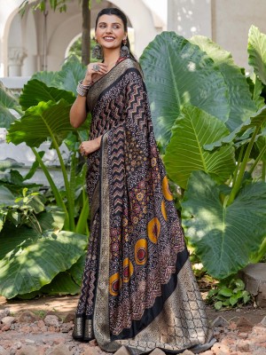 Sareemall Printed Chinnalapattu Viscose Rayon Saree(Black)