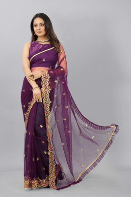 YASHVI Embroidered Bollywood Net Saree(Purple)