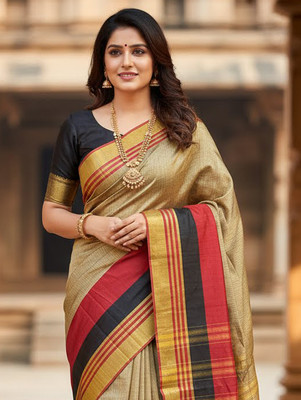 Anugrah Textile Embroidered Banarasi Lycra Blend, Chiffon Saree(Gold)