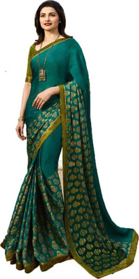 ROOP SUNDARI SAREES Printed Bollywood Pure Silk Saree(Dark Green, Yellow)