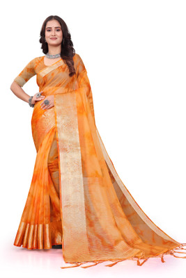Aarunika LGF Solid/Plain Bollywood Organza Saree(Orange)