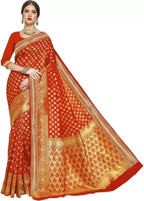 Moda Repido Woven Bollywood Pure Silk Saree(Orange)