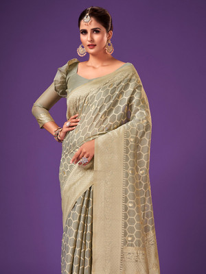 KARAGIRI Self Design Bollywood Cotton Blend Saree(Grey)