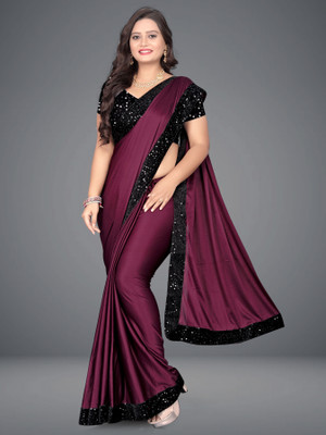 DEBRIS FAB Solid/Plain Bollywood Silk Blend Saree(Purple)