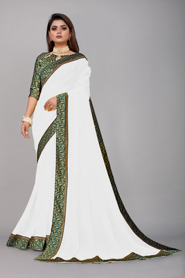 Flip The Style Solid/Plain Bollywood Georgette, Chiffon Saree(White)