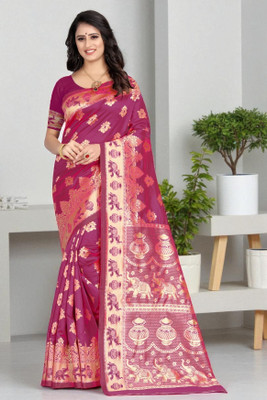 LERYZA Woven Banarasi Jacquard Saree(Pink)