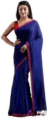 Oishani Saree Ghor Self Design Handloom Pure Cotton Saree(Blue, Red)