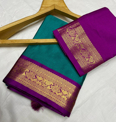 BRCTEXTILE Solid/Plain Banarasi Cotton Silk Saree(Multicolor)