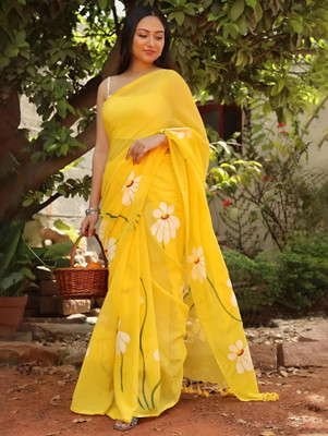 Labheshwari Printed Bollywood Cotton Linen Saree(Yellow)