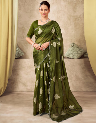 Satrani Woven, Embellished Bollywood Silk Blend Saree(Green)
