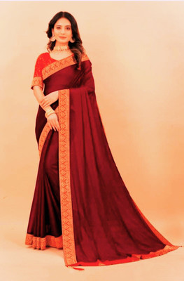 Bhavnfashion Solid/Plain, Embellished Bollywood Cotton Silk Saree(Maroon)