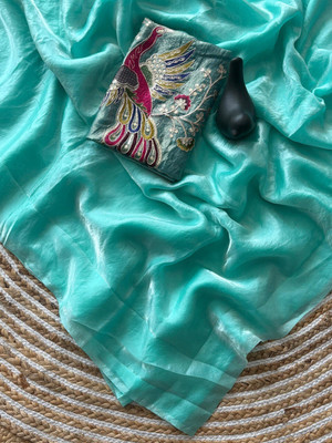 Snija Fashion Solid/Plain Bollywood Satin Saree(Light Blue)