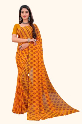 Aishwarya Printed, Floral Print Bollywood Georgette Saree(Orange)