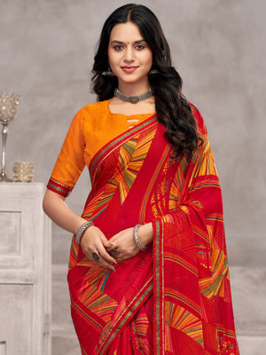 ANOUK Printed Bollywood Chiffon Saree(Red)