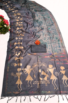 K 5 FASHION Digital Print, Floral Print Bollywood Cotton Silk Saree(Black)