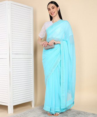 Divastri Embellished Bollywood Georgette Saree(Light Blue)