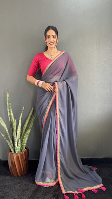 Divastri Solid/Plain Bollywood Silk Blend Saree(Grey)