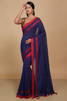 Divastri Woven Taant Pure Cotton Saree(Blue)