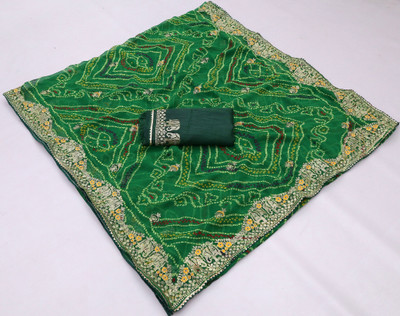 Pranjal Printed Bandhani Georgette Saree(Green)
