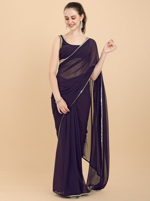 Noise Solid/Plain Bollywood Satin Saree(Purple)