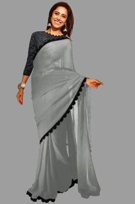 Sareez House Solid/Plain Bollywood Chiffon Saree(Grey)