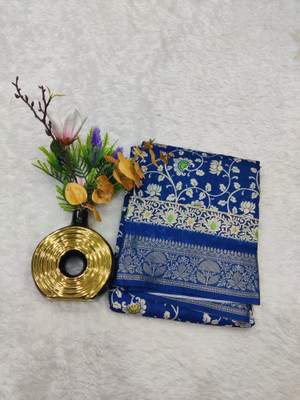FEMORI Printed Banarasi Silk Blend Saree(Blue)