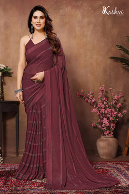 kashvi sarees Embellished, Self Design, Striped Bollywood Satin Saree(Maroon)