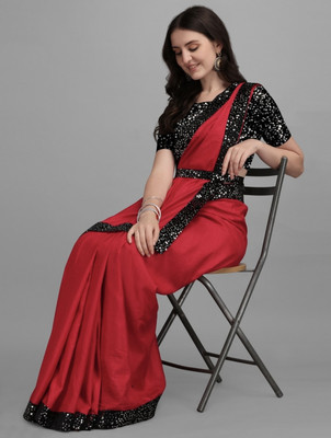 NG CREATION Self Design Bollywood Silk Blend Saree(Red)
