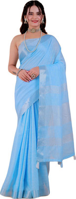 NEGRONI Woven Daily Wear Linen Saree(Blue)
