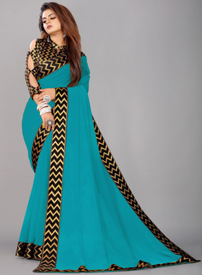 Georgette Saree Solid/Plain Bollywood Georgette Saree(Light Blue)