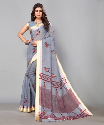 YASHIKA Printed Daily Wear Cotton Blend Saree(Grey)