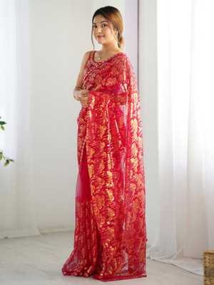 Sangria Embellished Bollywood Net Saree(Pink)