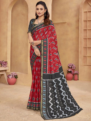 all about you Printed Daily Wear Cotton Blend Saree(Red)
