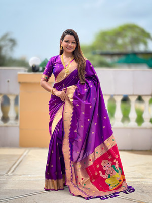 Divastri Printed Paithani Cotton Silk Saree(Magenta)