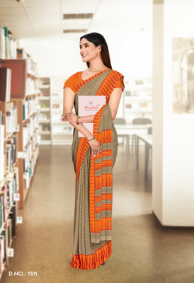 Novus Knitting Printed Bollywood Crepe Saree(Orange)