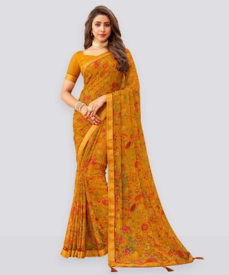 Samah Geometric Print, Printed, Embellished Bollywood Georgette, Chiffon Saree(Orange)