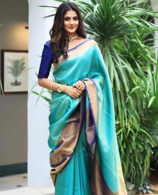 Divastri Woven Kanjivaram Viscose Rayon Saree(Light Blue)