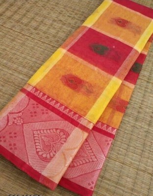 sourav biswas Self Design Tant Pure Cotton Saree(Red, Yellow)