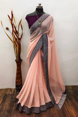A To Z Cart Solid/Plain Bollywood Georgette Saree(Multicolor)