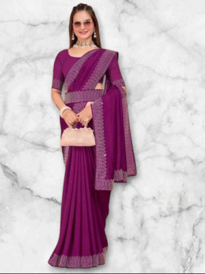 Nari fashion Solid/Plain Bollywood Georgette Saree(Purple)