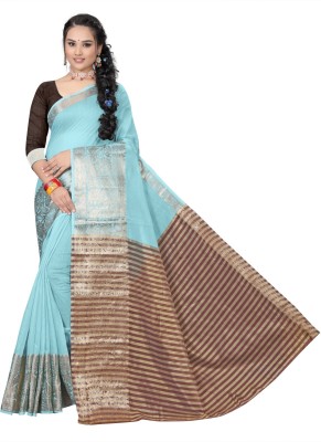 Gita Textiles Woven Chanderi Cotton Blend Saree(Blue)