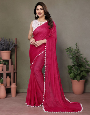 Satrani Solid/Plain Bollywood Chiffon Saree(Pink)